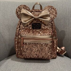 Disney Loungefly Rose Gold Sequin Mini Backpack